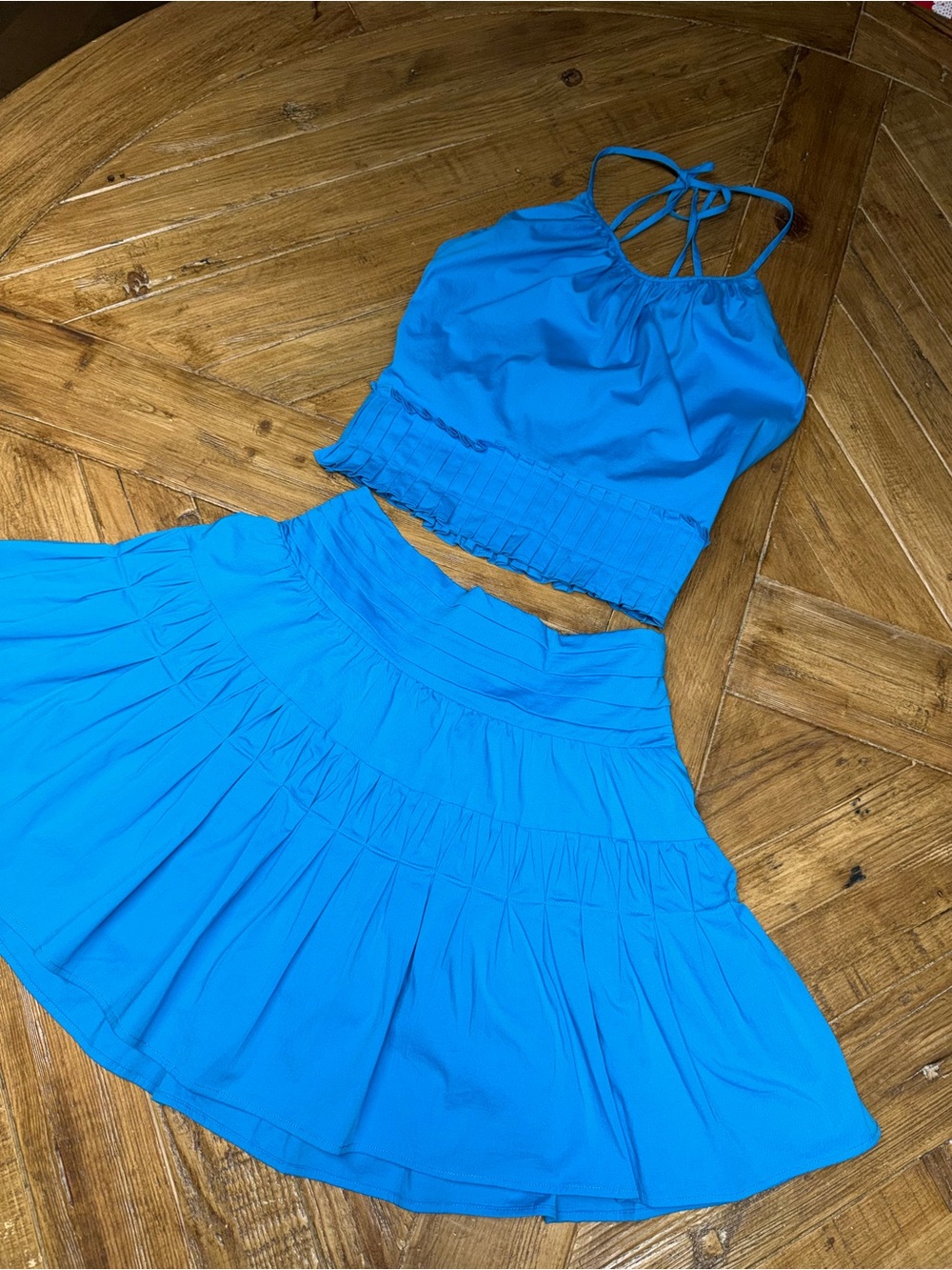 Ramy Brook Lake Blue 2-Piece Set Charlie Halter Top & Kimmy Tiered Skirt Size M